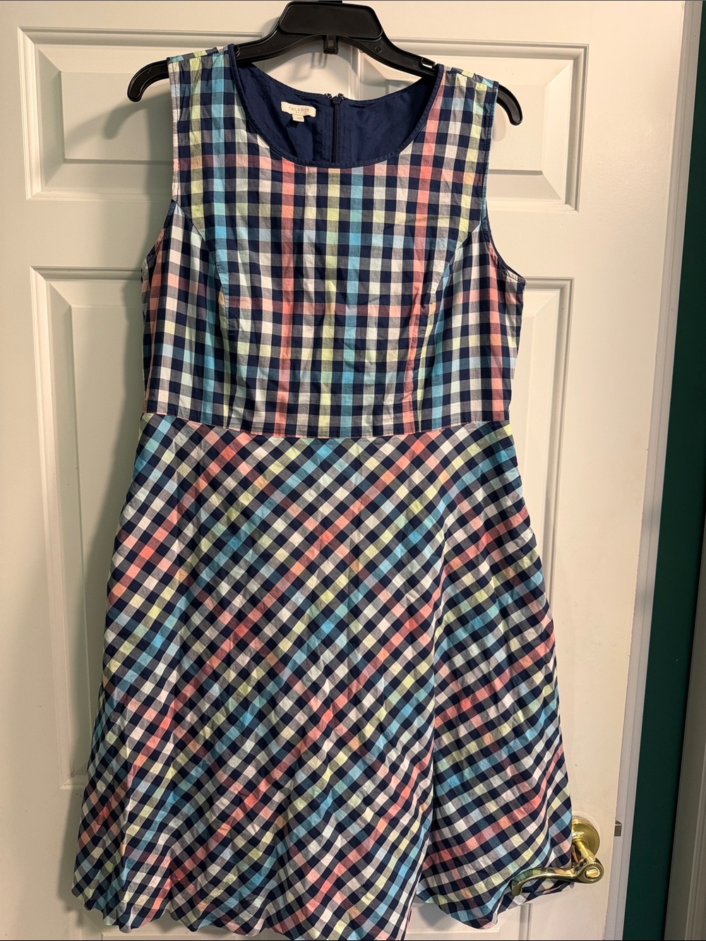 Talbots Sleeveless Navy Dress with Pastel Gingham